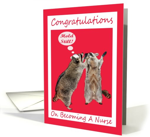 Congratulations On Becoming A Nurse, Raccoon wearing a nurse hat card