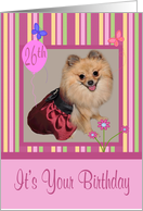 26th Birthday with an Adorable Pomeranian Smiling Wearing a Dress card
