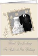 Thank You for Being an Usher at Our Wedding, bride and groom card