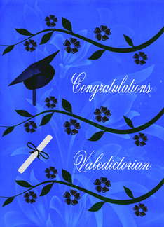 Congratulations Class Valedictorian Card with a Graduation Cap on Blue
