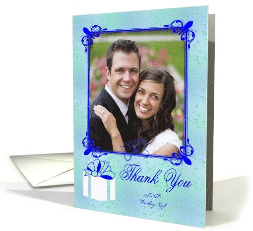Thank You For The Wedding Gift Photo Card, blue frame with doves card