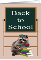 Back to School, General, Raccoon with books and a red, juicy apple card