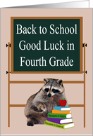 Back to School, Fourth Grade, Raccoon With Books, apple, chalkboard card