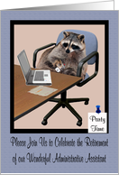 Invitations, Retirement Party, Administrative Assistant, cute raccoon card