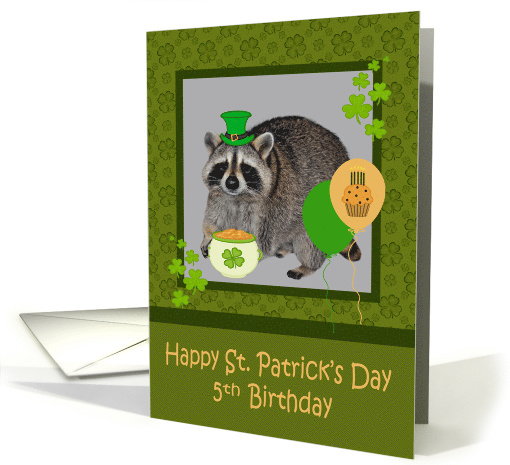 5th Birthday on St. Patrick's Day, Raccoon, Balloons and... (938083)