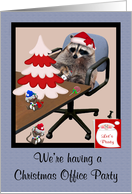 Invitations, Christmas Office Party, adorable raccoon, office setting card