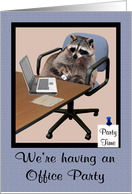 Invitations, Office Party, General, adorable raccoon in office setting card