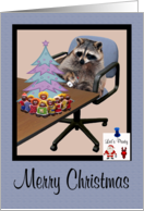 Christmas, Raccoon in an office setting card