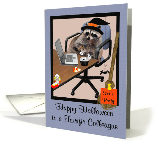 Halloween to Colleague, Raccoon in an office setting... (938735)