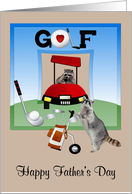 Father’s Day with Adorable Raccoons Getting Ready for a Day of Golf card