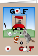 Any Occasion Blank Note Card with Adorable Raccoons in a Golf Scene card