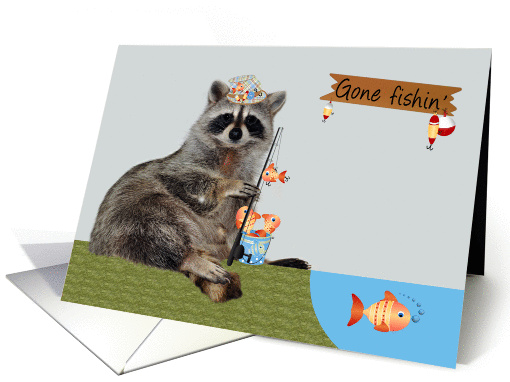 Blank Any Occasion Note Card, Raccoon fishing holding a... (939161)