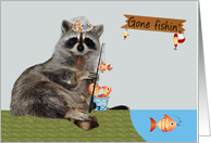 Blank Any Occasion Note Card, Raccoon fishing holding a line of fish card