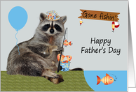 Father’s Day, general, Raccoon wearing a hat with a fishing pole, gray card