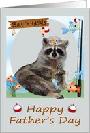 Father’s Day, general, Raccoon wearing a hat with a fishing pole, gray card