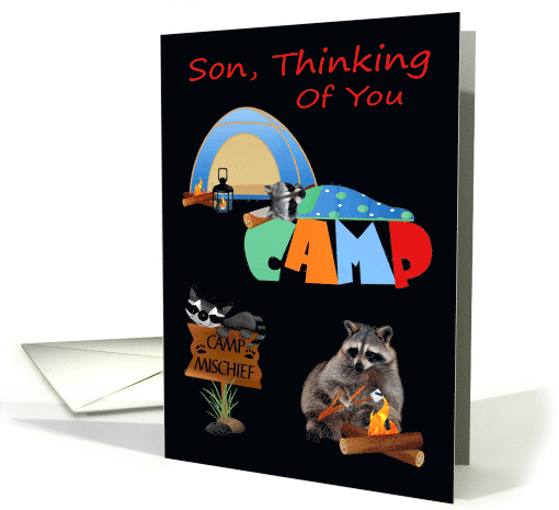 Thinking Of You to Son At Summer Camp with Raccoons Camping card