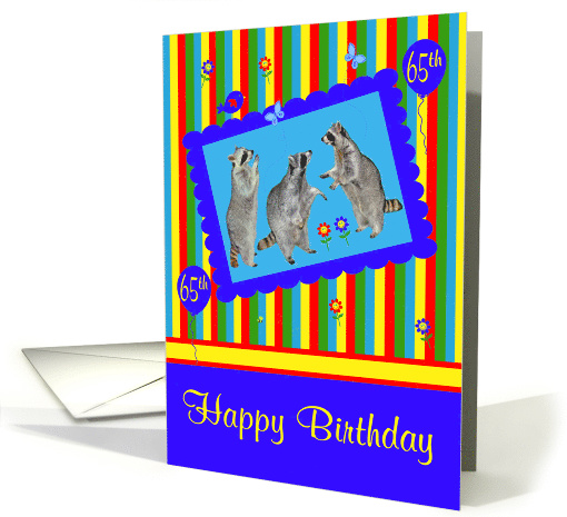 65th Birthday, adorable raccoons in a cute blue frame with... (940503)