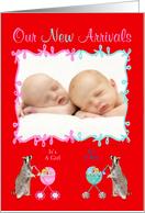 Twin Birth Announcement Photo Card, Boy, Girl card