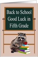 Back to School in Fifth Grade with a Raccoon with Books and An Apple card