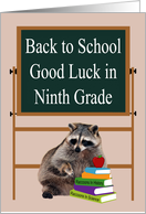 Back To School in Ninth Grade a Raccoon with Books and an Apple card