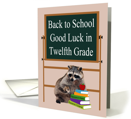 Back To School, Twelfth Grade, Raccoon With Books And An Apple card