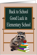 Back To Elementary School, Raccoon with Books and an apple card