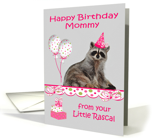 Birthday to Mommy with an Adorable Raccoon Wearing a Party Hat card
