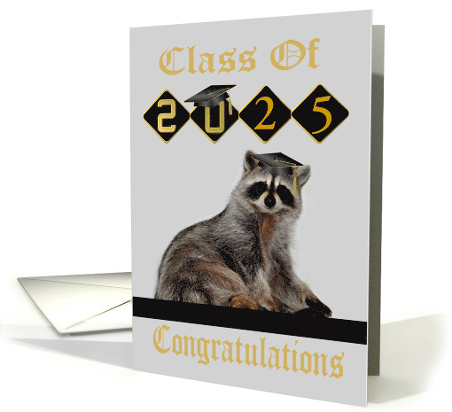 Congratulations on Graduation Custom Year 2025 Raccoon in a Black card