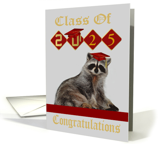 Congratulations on Graduation Custom Year 2025 Raccoon in Red card