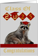 Congratulations on Graduation Custom Year 2025 Raccoon in Red card
