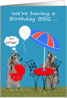 Invitation to Birthday Barbecue, general, Raccoons ready for a BBQ card