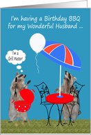 Invitations, Birthday Barbecue for Husband, adorable raccoons, BBQ card