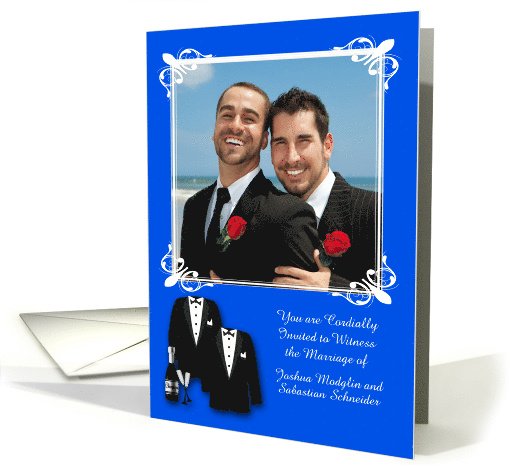 Invitations, Gay Wedding, custom name photo card, two tuxedos card