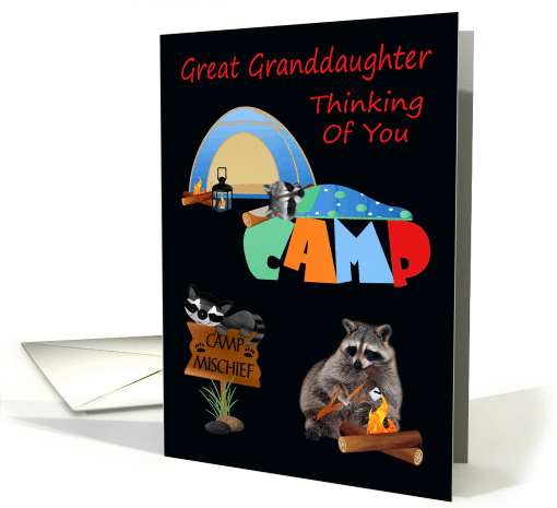 Thinking Of You, Great Granddaughter, At Summer Camp, raccoons card