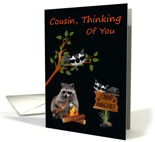 Thinking Of You Cousin At Summer Camp with Raccoons and a Bonfire card