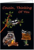 Thinking Of You Cousin At Summer Camp with Raccoons and a Bonfire card