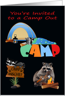 Invitations, Camp Out, general, Raccoons camping under night sky card