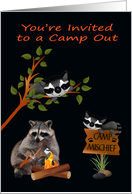 Invitations, Camp Out, general, Raccoon toasting a marshmallow card