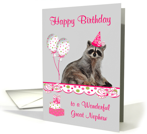 Birthday to Great Nephew, Raccoon wearing a Party Hat with... (943335)