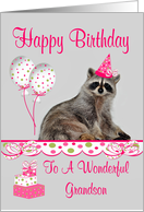 Birthday To Grandson, Raccoon In Party Hat card