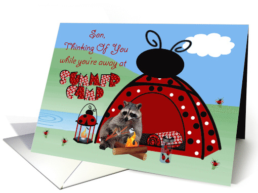 Thinking Of You Son at Summer Camp with a Raccoon and a Bonfire card