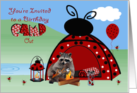 Invitations, Birthday Party Camp Out, Raccoon Toasting Marshmallow card