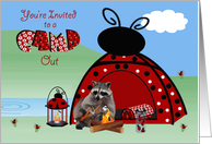 Invitations, Camp Out, general, Raccoon toasting a marshmallow, tent card