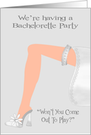 Invitations, Bachelorette Party, general, women’s leg wearing a garter card