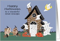 Halloween to Great Grandma, Raccoon Warlocks with brooms, ghosts card