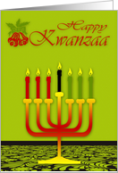 Kwanzaa Card Kinara with Seven candles and Bells on Green card