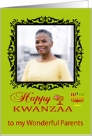 Kwanzaa, Photo Card to Parents, kinara with seven candles, glass card