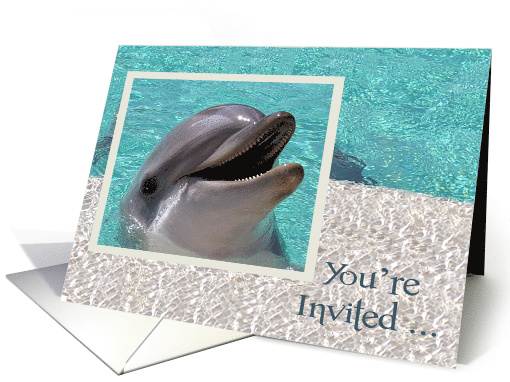 Invitations, Pool Party, cute dolphin smiling in white and... (950766)
