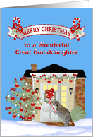 Christmas to Great Granddaughter, Raccoon eating a candy cane card