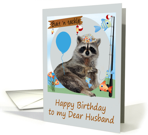 Birthday To Husband, Raccoon holding a line of fish on a... (953655)